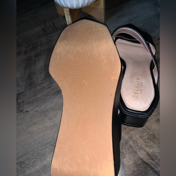 CECELIA NEW YORK BAILY BLACK LEATHER PLATFORM SLIDE SANDAL - Picture 9 of 9